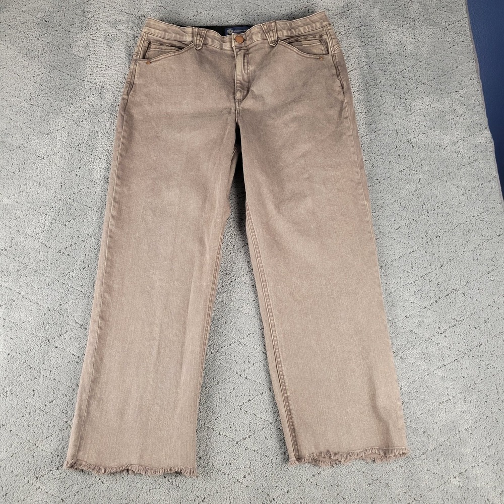 Democracy Jeans Womens 16 Brown Relaxed Straight Leg High Rise Raw Hem Stretch